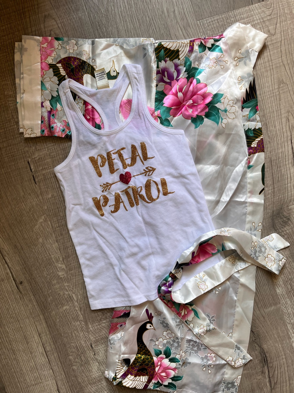 Kavio White Girls Glitter 'Petal Patrol' Tank and Silk Robe - flower girl